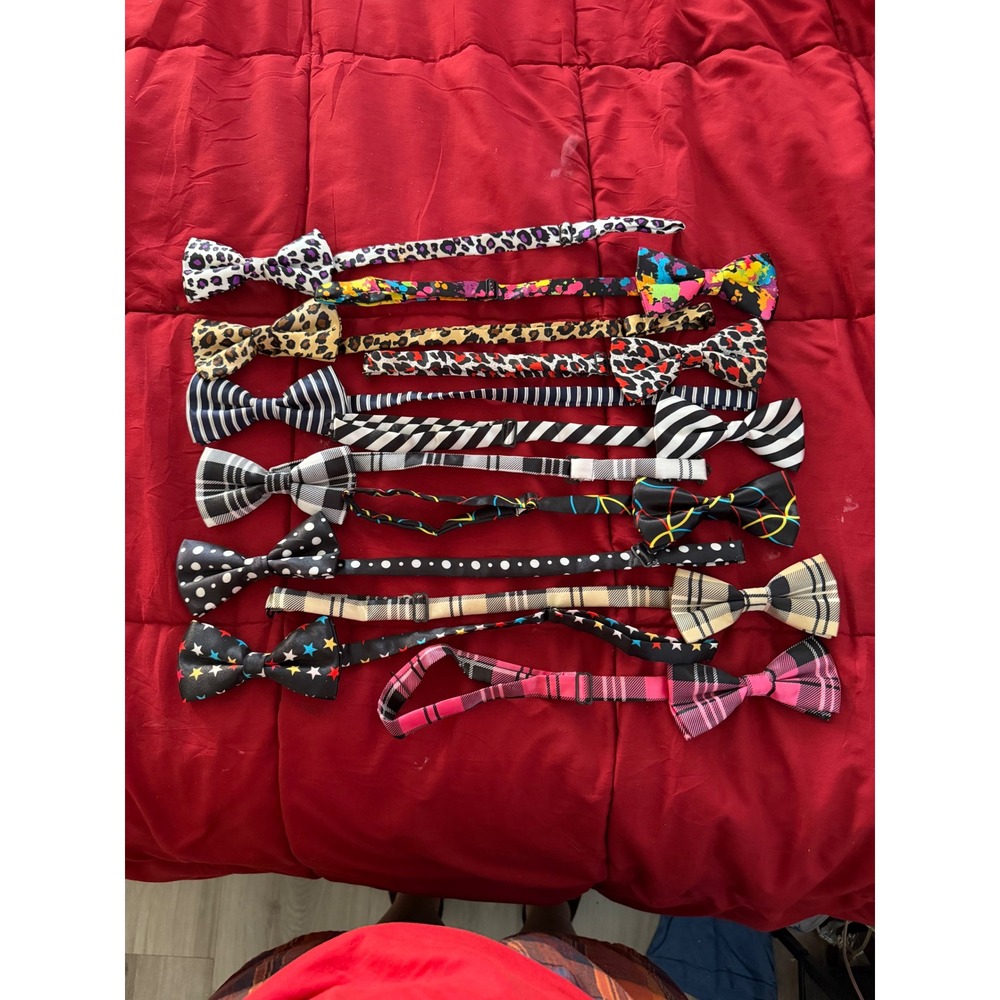 Bow Tie Lot Graphic Animal Print Plaid Striped Multicolor OSFM 12pc
